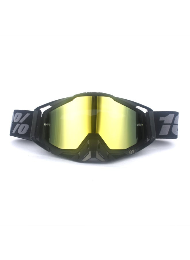 Off-Road Motorcycle Goggles with UV Color-Changing Gray Lens, Black Frame and Dark Gold Strap