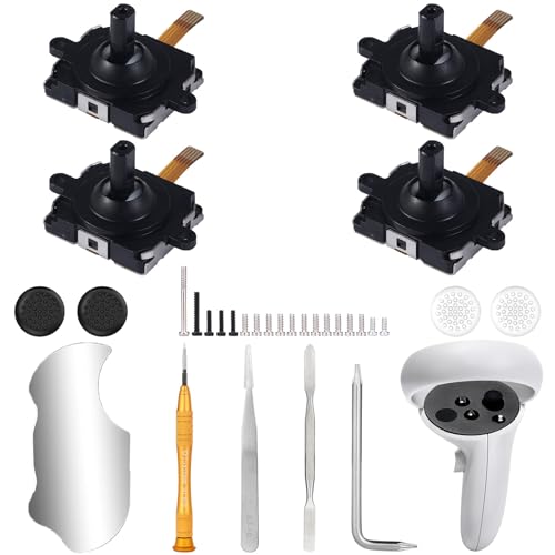 Ikpek 4 Pack Joystick Replacement Kit for Oculus Quest 2 Controller, 31 in One Repair Kit for Meta Quest 2 Controller, Include 4 Thumb Sticks, 4 Thumbstick Grips, 18 Screws, 2 T5 Screwdrivers and More - Image 1