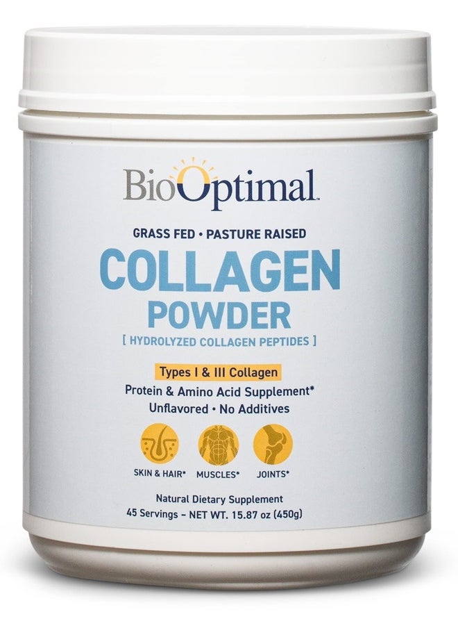 BioOptimal - Collagen Peptides Powder - Grass-Fed, Pasture-Raised Hydrolyzed Protein Supplement for Skin, Hair, & Nails - Non-GMO, Zero Sugar Daily Supplement for Men & Women (45 Servings) - Image 1