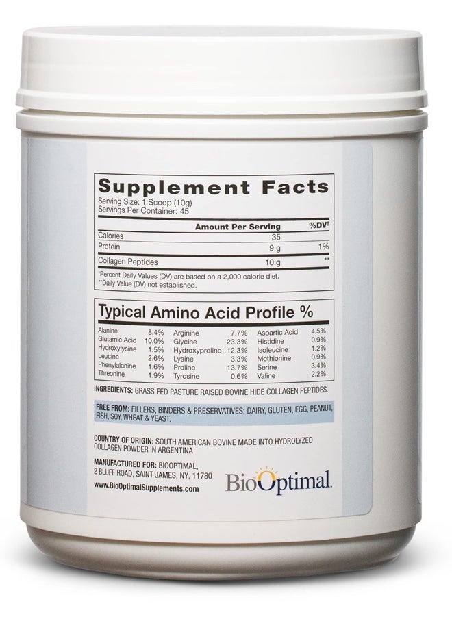 BioOptimal - Collagen Peptides Powder - Grass-Fed, Pasture-Raised Hydrolyzed Protein Supplement for Skin, Hair, & Nails - Non-GMO, Zero Sugar Daily Supplement for Men & Women (45 Servings) - Image 1