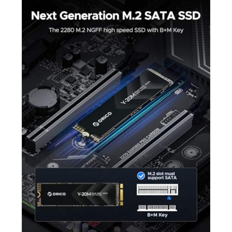 1 تيرابايت M.2 2280 SATA SSD لاستخدام سطح المكتب/الكمبيوتر المحمول، مفتاح SATA III 6 جيجابت في الثانية B+M، سرعة 500 ميجابايت/ثانية، محرك أقراص الحالة الصلبة الداخلي أسود عالي الموثوقية - Image 2