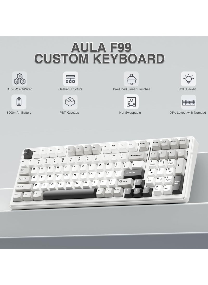 AULA F99 Wireless Mechanical Keyboard, Tri-Mode BT5.0/2.4GHz/USB-C Hot Swappable Custom Keyboard, Pre-lubed Reaper Switch, Gasket Structure, RGB Backlit Gaming Keyboard for PC/Tablet/PS/Xbox  - Image 2
