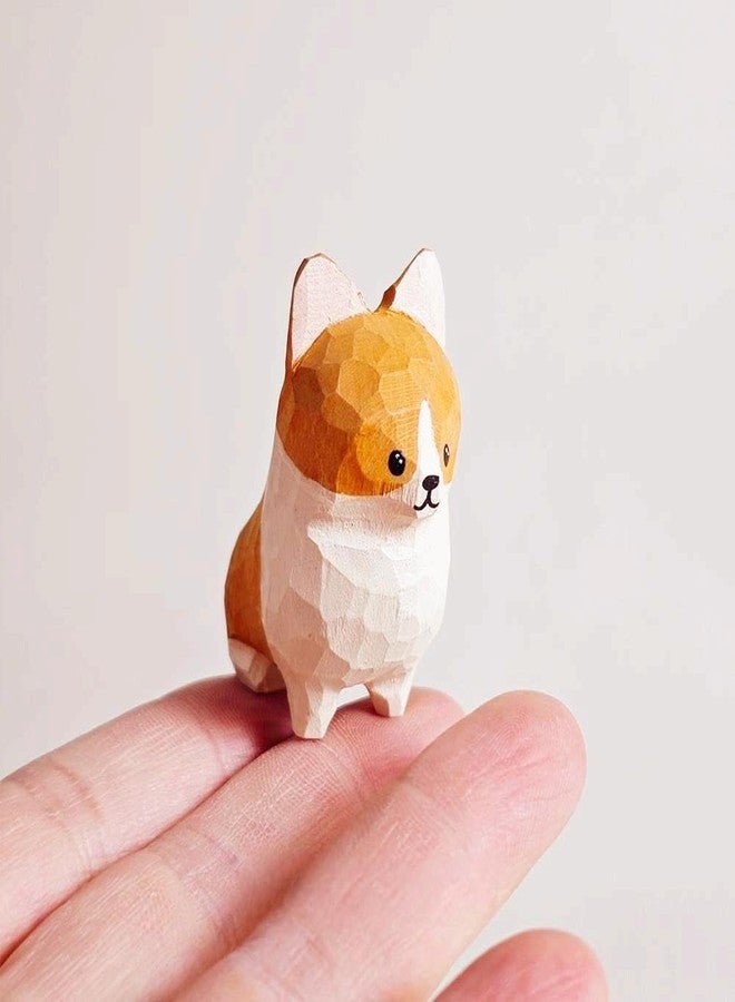 INF-STAR Handmade Wooden Corgi Figurine, Small Hand Carved Dog Statue, Natural Solid Wood Mini Corgi Decor, Eco-Friendly Painted Animal Figure, for Dog Lovers Pet Owners - Image 1