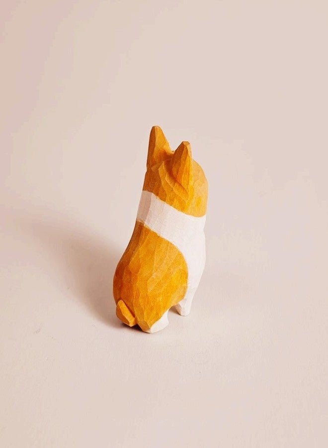 INF-STAR Handmade Wooden Corgi Figurine, Small Hand Carved Dog Statue, Natural Solid Wood Mini Corgi Decor, Eco-Friendly Painted Animal Figure, for Dog Lovers Pet Owners - Image 3