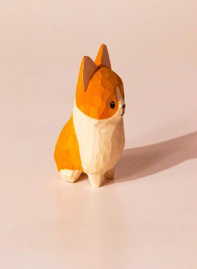 INF-STAR Handmade Wooden Corgi Figurine, Small Hand Carved Dog Statue, Natural Solid Wood Mini Corgi Decor, Eco-Friendly Painted Animal Figure, for Dog Lovers Pet Owners - Image 2
