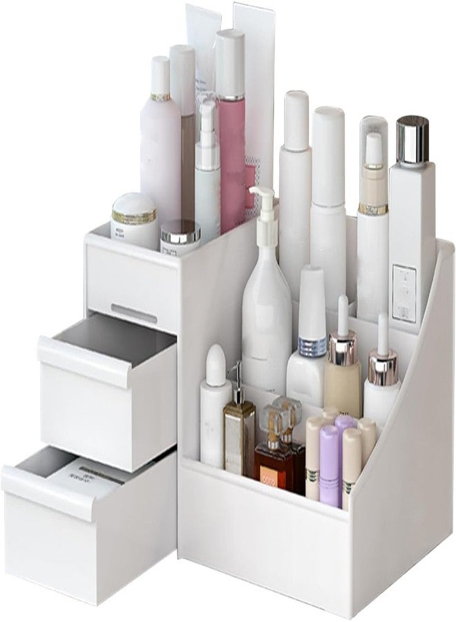 Sampton Cosmetic Storage Box Girl Jewelry Makeup Desktop Organizer Home Office Table Storage Container Basket Organize Stationary Item Makeup Organizer (10.6 x 6.3 x 4.5 inches White) - Image 3