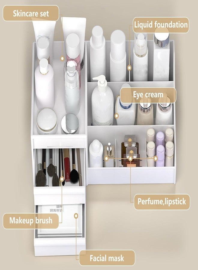 Sampton Cosmetic Storage Box Girl Jewelry Makeup Desktop Organizer Home Office Table Storage Container Basket Organize Stationary Item Makeup Organizer (10.6 x 6.3 x 4.5 inches White) - Image 4
