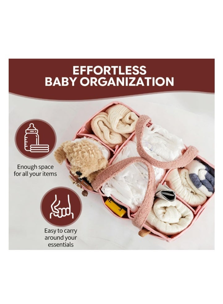 Lonimia Diaper Caddy Organizer for Baby Shower： Plush Sherpa Caddy Organizer Storage Basket with Dividers — Nursery Table Car Storage Basket for Wipes Clothes Essentials - Image 5