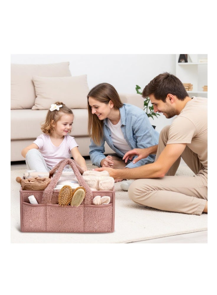 Lonimia Diaper Caddy Organizer for Baby Shower： Plush Sherpa Caddy Organizer Storage Basket with Dividers — Nursery Table Car Storage Basket for Wipes Clothes Essentials - Image 2