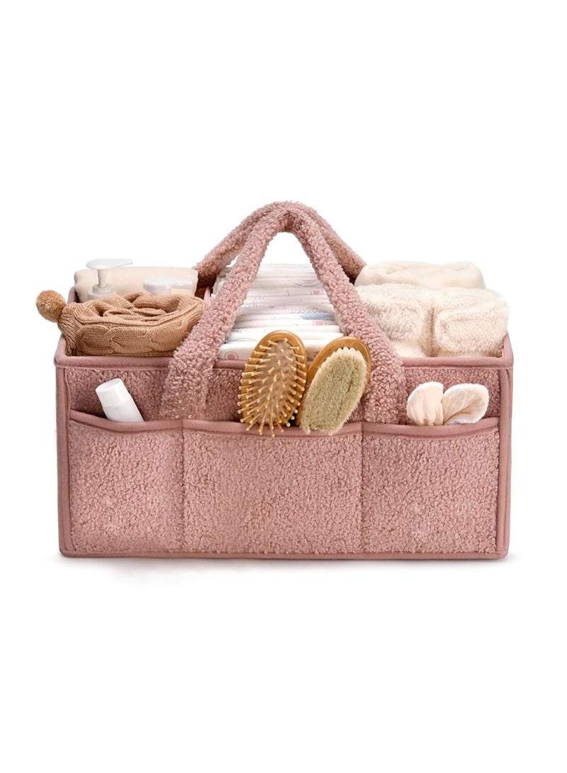 Lonimia Diaper Caddy Organizer for Baby Shower： Plush Sherpa Caddy Organizer Storage Basket with Dividers — Nursery Table Car Storage Basket for Wipes Clothes Essentials - Image 1