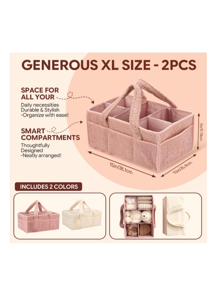 Lonimia Diaper Caddy Organizer for Baby Shower： Plush Sherpa Caddy Organizer Storage Basket with Dividers — Nursery Table Car Storage Basket for Wipes Clothes Essentials - Image 3