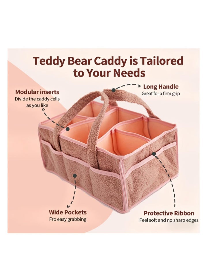 Lonimia Diaper Caddy Organizer for Baby Shower： Plush Sherpa Caddy Organizer Storage Basket with Dividers — Nursery Table Car Storage Basket for Wipes Clothes Essentials - Image 4