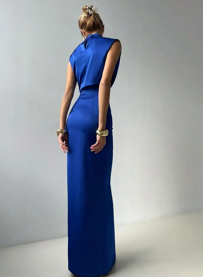 تايك تو Take Two Blue Satin Crop Top and High Rise Maxi Skirt Co-Ords