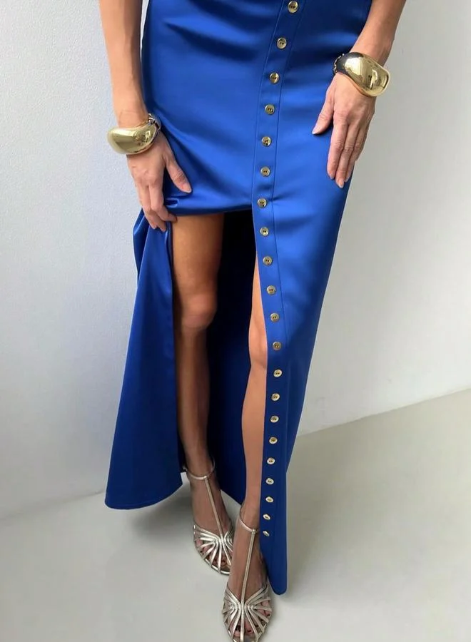 تايك تو Take Two Blue Satin Crop Top and High Rise Maxi Skirt Co-Ords