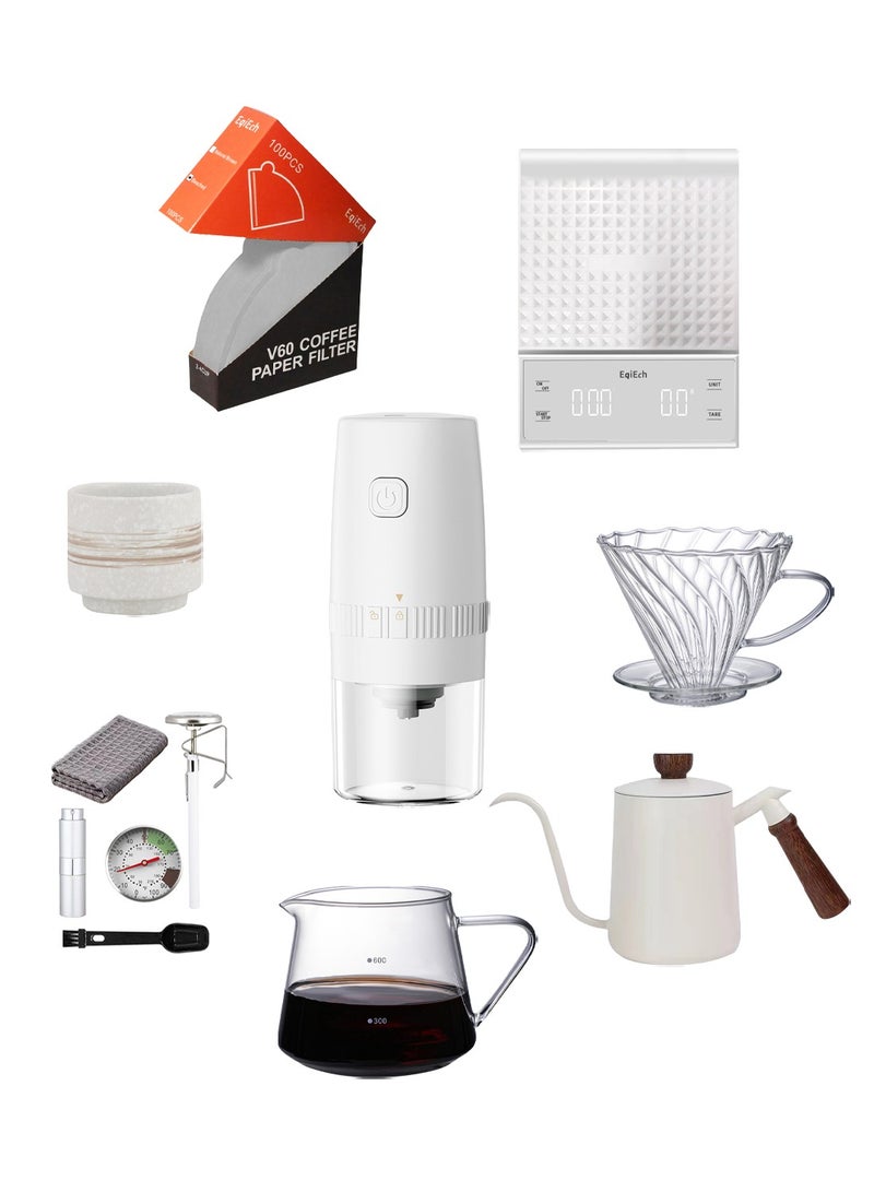 EqiEch V60 Pour Over Coffee Maker Set Cordless Electric Coffee Grinder Hand Brew Drip Coffee Machine 11-Piece Set Suitable For 1-4 CUPS - Image 1