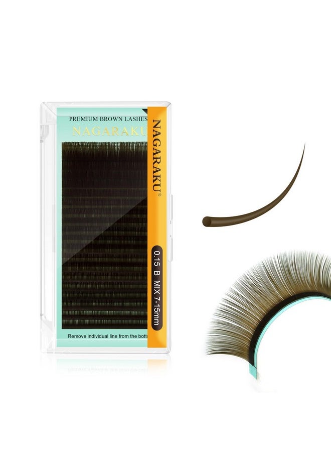 NAGARAKU Natural Brown Color Eyelash Extensions 0.15Mm B Curl 715Mm Mix Tray Individual Lashes Classic Faux Mink Volume 20 Rows Soft Eyelash Supplies  - Image 1