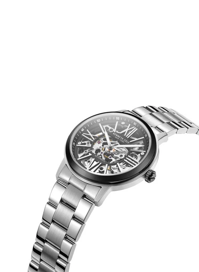 كينيث كول نيو يورك ساعة أوتوماتيكية رجالية 43 مم بقرص أسود وسوار ستانلس ستيل