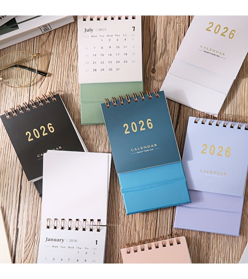 2026 Mini Calendar Green Monthly Weekly Planner Desk 250G Thick Paper Wire Binding Home Office - Image 4