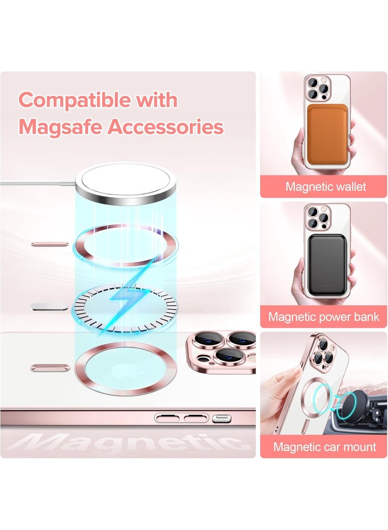 جراب مطلي بالكهرباء لهاتف iPhone 13 Pro Max مع حماية كاملة لعدسة الكاميرا متوافق مع الشحن اللاسلكي MagSafe، غطاء مغناطيسي ناعم مقاوم للصدمات من مادة TPU لهاتف iPhone 13 Pro Max (ذهبىي وردي) - Image 5