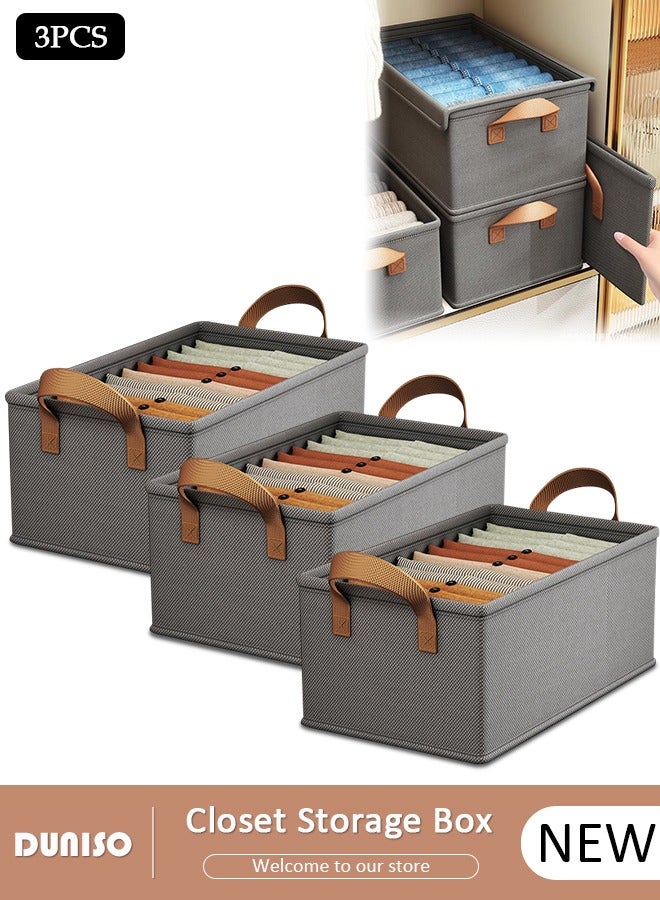 DUNISO 3pcs Wardrobe Clothes Organizer Foldable Closet Storage Organizer for Clothes Jeans Washable Closet Storage Boxes with Carrying Handles Cube Storage Bin for Home Bedroom Office  - Image 1