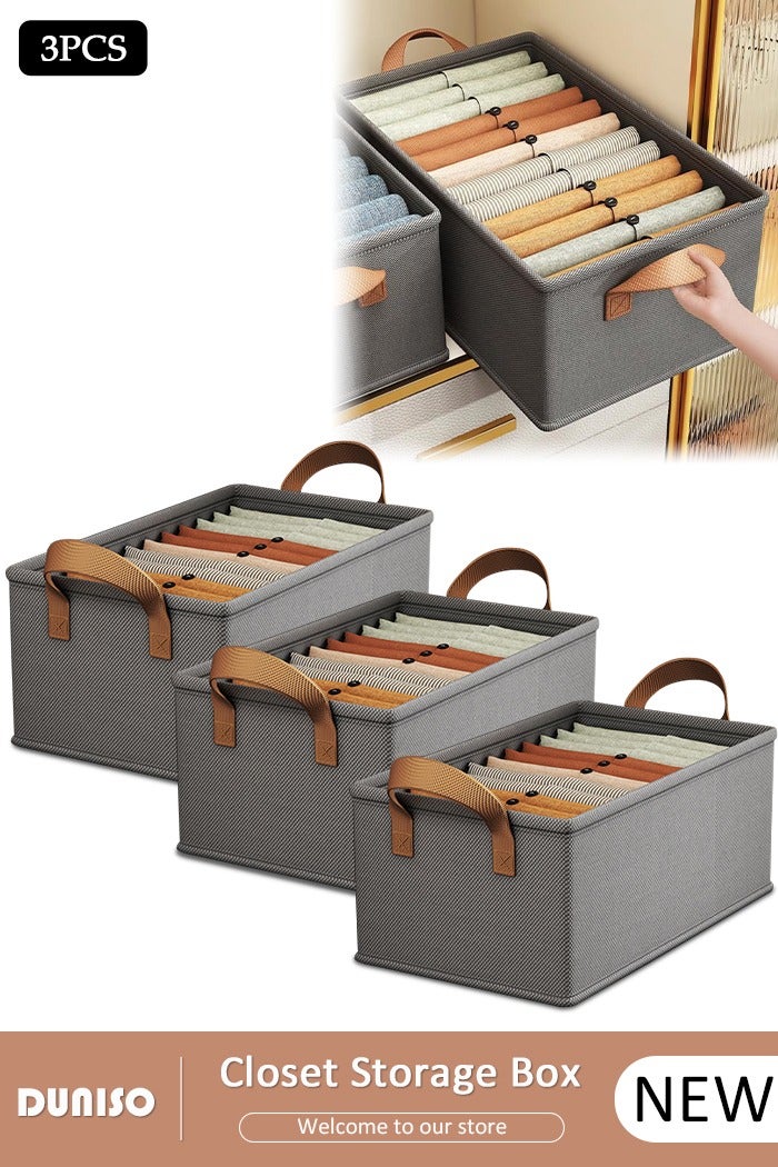 DUNISO 3pcs Wardrobe Clothes Organizer Foldable Closet Storage Organizer for Clothes Jeans Washable Closet Storage Boxes with Carrying Handles Cube Storage Bin for Home Bedroom Office - Image 1