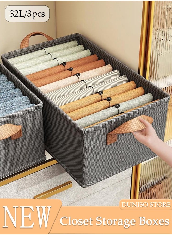 DUNISO 3pcs Wardrobe Clothes Organizer Foldable Closet Storage Organizer for Clothes Jeans Washable Closet Storage Boxes with Carrying Handles Cube Storage Bin for Home Bedroom Office  - Image 1