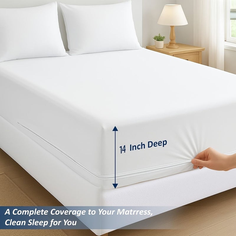 Dark Gray 3pcs Brushed Thickened Zipper Mattress Protector Fitted Sheet And Pillowcase Set 47.24 By 78.74 Inch Full Coverage Skin Friendly Breathable Machine Washable Home Bedding - Image 4