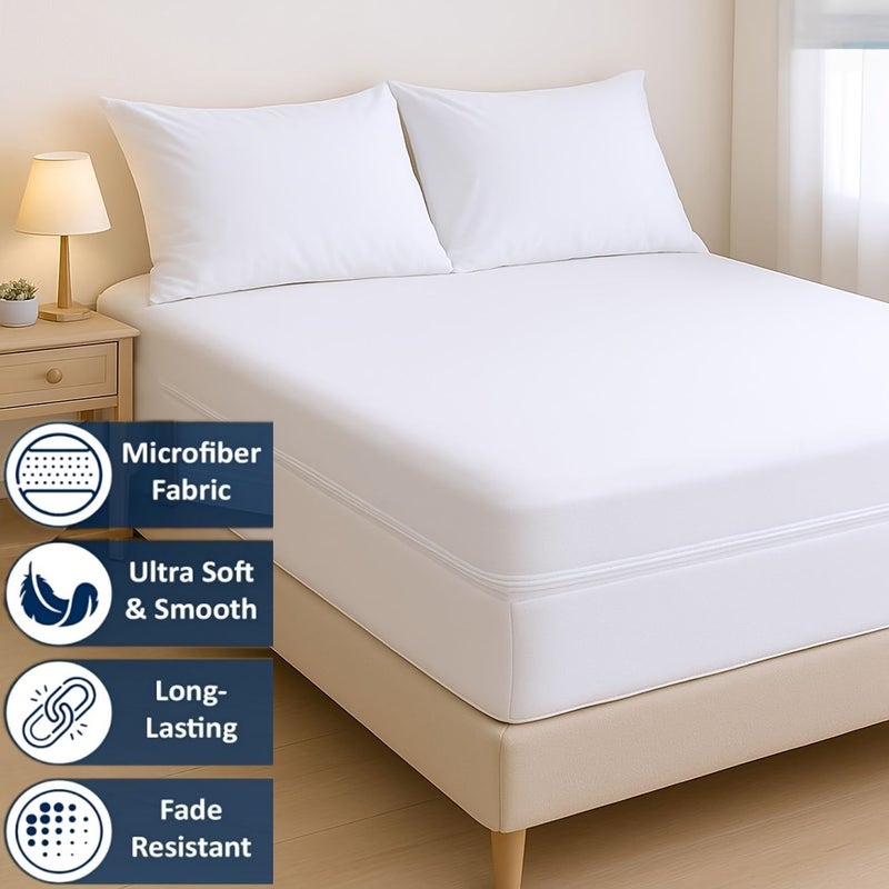 Dark Gray 3pcs Brushed Thickened Zipper Mattress Protector Fitted Sheet And Pillowcase Set 47.24 By 78.74 Inch Full Coverage Skin Friendly Breathable Machine Washable Home Bedding - Image 5