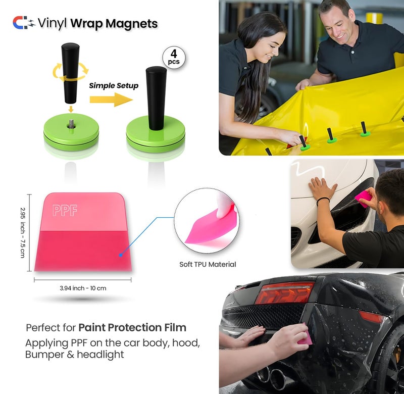 Trayclicks Vinyl Wrap Tool Kit Car Wrap Kit Vehicle Wrapping Tools with Felt Squeegee Utility Knife Magnetic Holders Gloves PPF Tools Stick Tucking for Wraps Automotive Window Tint Tool Installation - Image 5