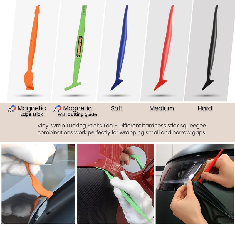 Trayclicks Vinyl Wrap Tool Kit Car Wrap Kit Vehicle Wrapping Tools with Felt Squeegee Utility Knife Magnetic Holders Gloves PPF Tools Stick Tucking for Wraps Automotive Window Tint Tool Installation - Image 3