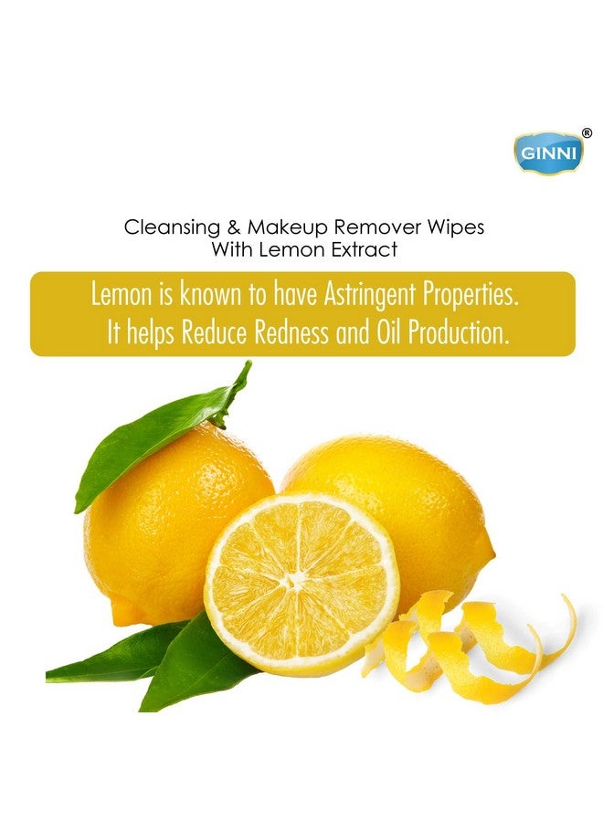 جيني مناديل مبللة من جيني، مناديل تنظيف وإزالة المكياج، مناديل مبللة لترطيب الوجه برائحة الليمون المنعشة (عبوة من 3 قطع) 30 منديل/عبوة - Image 4
