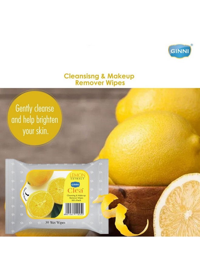 جيني مناديل مبللة من جيني، مناديل تنظيف وإزالة المكياج، مناديل مبللة لترطيب الوجه برائحة الليمون المنعشة (عبوة من 3 قطع) 30 منديل/عبوة - Image 3