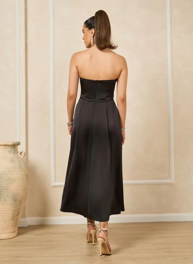 Styli Strapless Satin Midi Dress