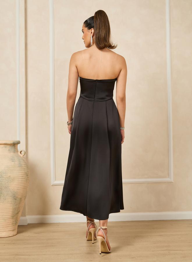 ستايلي فستان ساتان ميدي بدون حمالات - Image 5