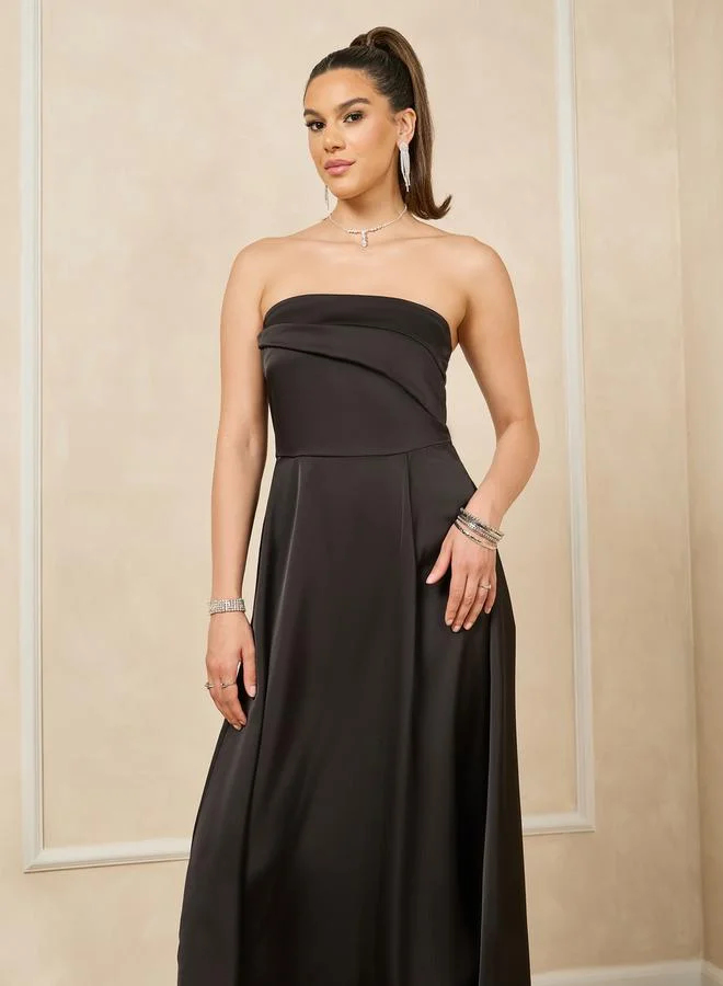Styli Strapless Satin Midi Dress