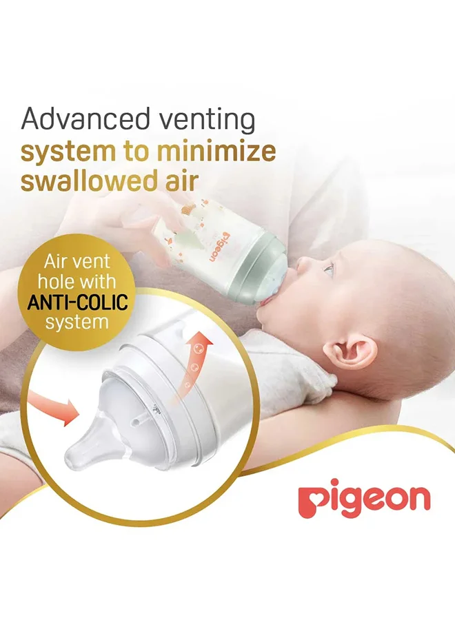 pigeon Softouch Wide Neck Peristaltic Plus Decorated Nursing Bottle, SS Nipple Size, Bpa Free, 0+ Months, 160ML - Assorted