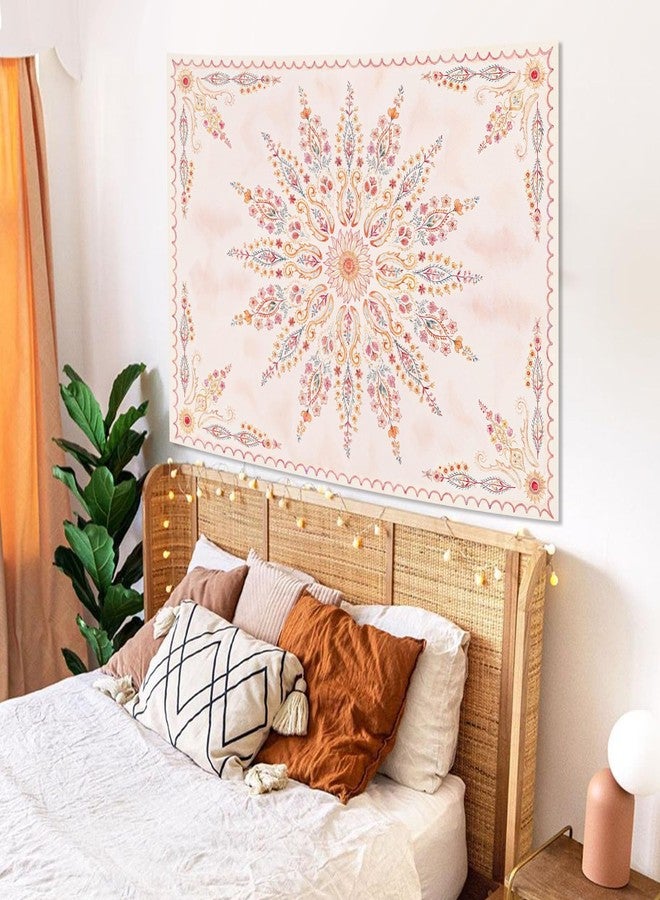 Fowocu Boho Floral Mandala Tapestry for Bedroom Aesthetic Pink Bohemian Flower Wall Tapestry Watercolor Hippie Indian Small Tapestries Wall Hanging for Living Room Dorm Decor 40 x 30 Inch - Image 3