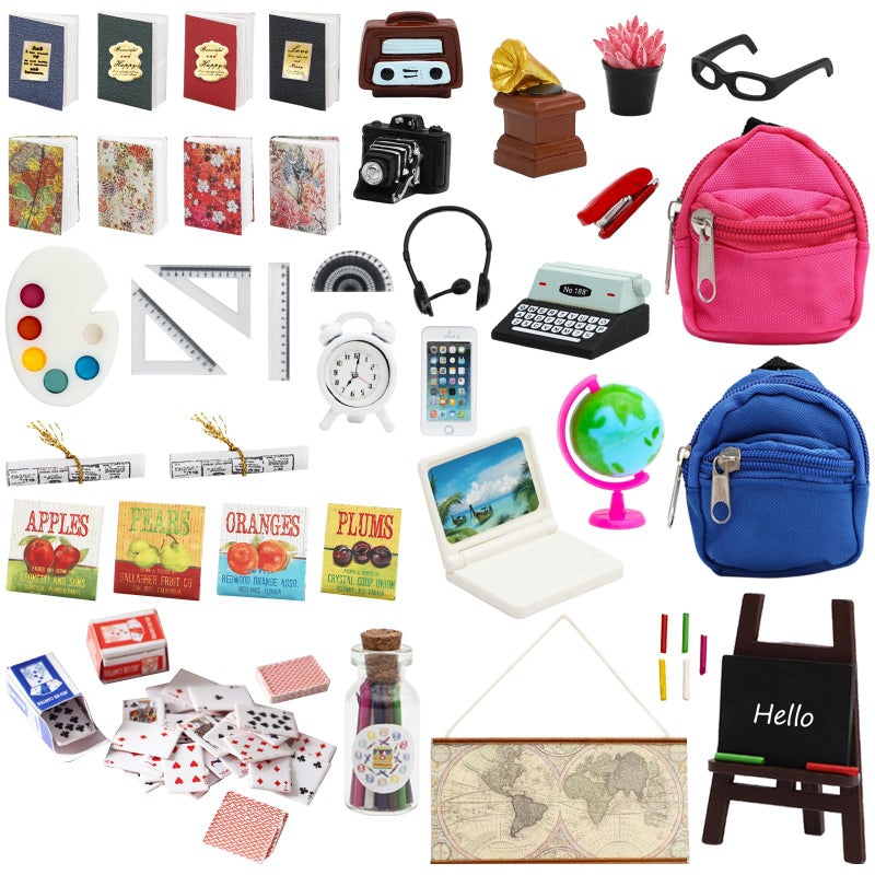 SOTOGO ONEST 46 Pieces Doll House School Supplies Mini School Accessories Dollhouse Home Miniature Model DIY Doll Accessories - Image 2