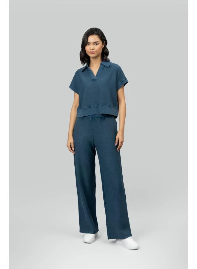 نسيسيرا Blue Textured Terry Polo Set