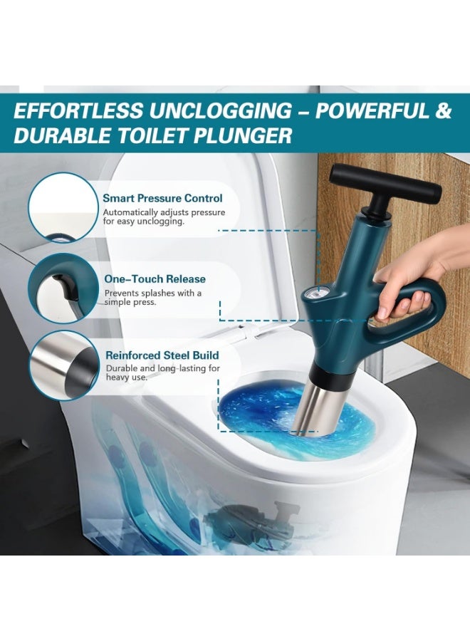 YelaJoy Toilet High Pressure Dredging Tool, Heavy Duty Power Plunger Clog Remover Declogger Toilet Plumbing Clogs, Multi-Powered Dredging Tool with Visual Pressure Gauge, Suitable for Toilets, Sinks, Shower Drains, Floor Drains (6 Pcs Green) - Image 3