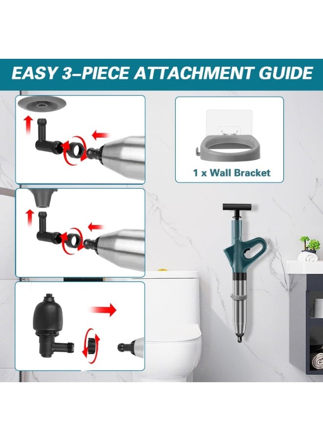 YelaJoy Toilet High Pressure Dredging Tool, Heavy Duty Power Plunger Clog Remover Declogger Toilet Plumbing Clogs, Multi-Powered Dredging Tool with Visual Pressure Gauge, Suitable for Toilets, Sinks, Shower Drains, Floor Drains (6 Pcs Green) - Image 5