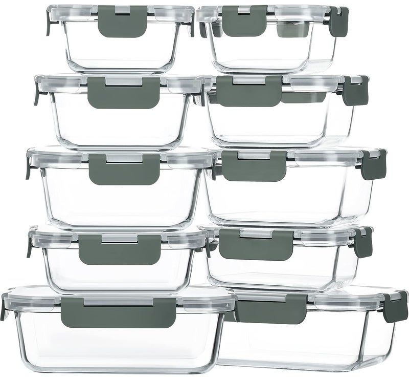 M MCIRCO 10-Pack Glass Food Storage Container with Lids, Airtight Lunch Bento Boxes, Glass Meal Prep Container,Microwave, Oven, Freezer and Dishwasher Friendly - Image 1