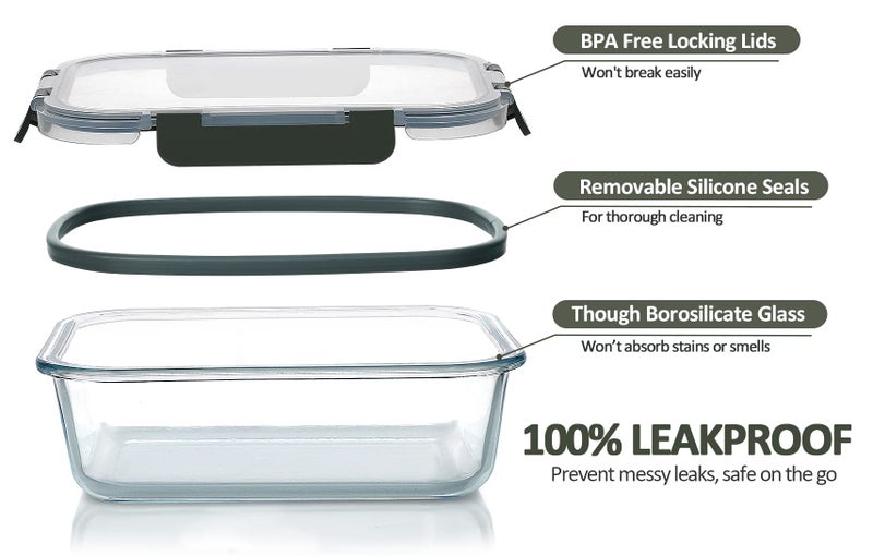 M MCIRCO 10-Pack Glass Food Storage Container with Lids, Airtight Lunch Bento Boxes, Glass Meal Prep Container,Microwave, Oven, Freezer and Dishwasher Friendly - Image 3