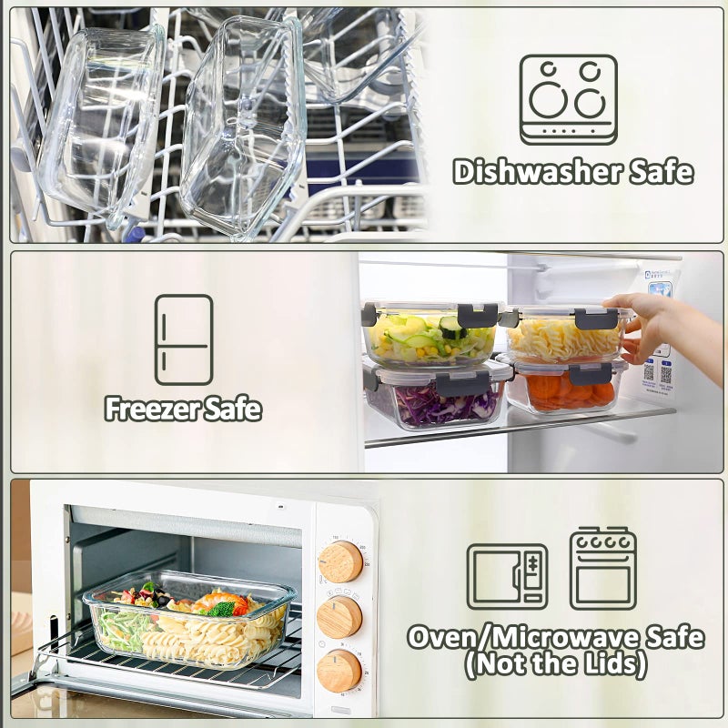 M MCIRCO 10-Pack Glass Food Storage Container with Lids, Airtight Lunch Bento Boxes, Glass Meal Prep Container,Microwave, Oven, Freezer and Dishwasher Friendly - Image 4