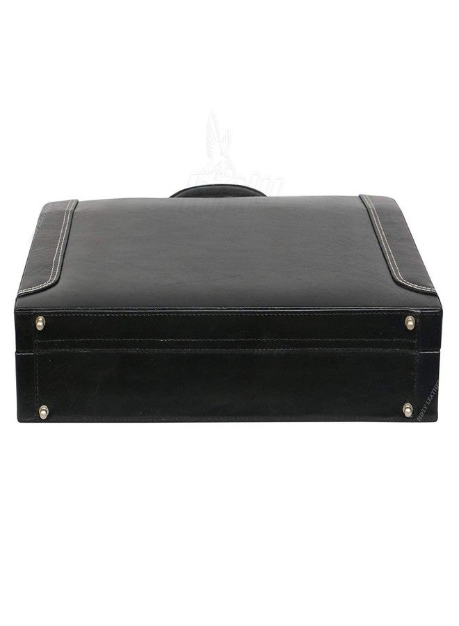 Hifly Leather Briefcase for Men - Unisex - Round Corner Strap Over- Hard Briefcase - Office Bag - Leather Accessories - 3 Digit Combo Lock - Leather Suitcase - 15.6" Laptop Briefcase - Luggage - Black - Image 4