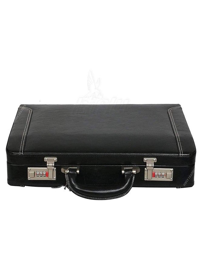 Hifly Leather Briefcase for Men - Unisex - Round Corner Strap Over- Hard Briefcase - Office Bag - Leather Accessories - 3 Digit Combo Lock - Leather Suitcase - 15.6" Laptop Briefcase - Luggage - Black - Image 2
