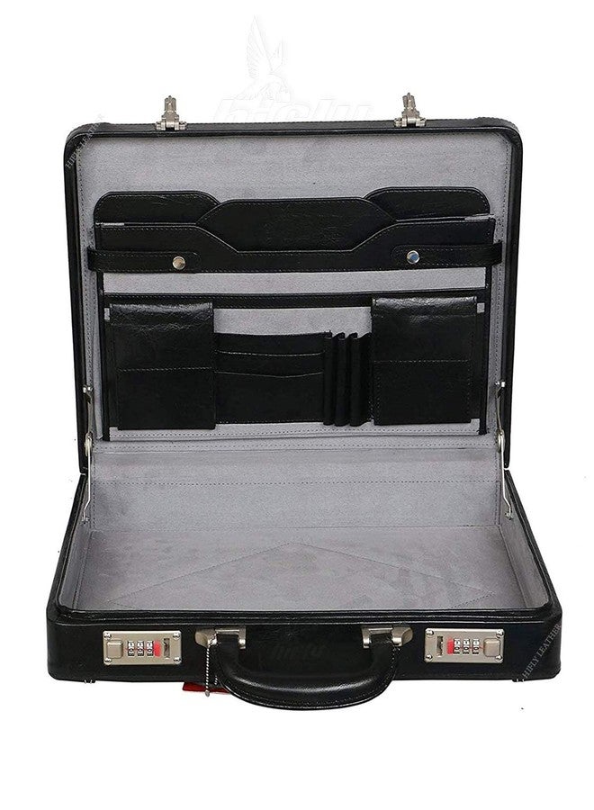 Hifly Leather Briefcase for Men - Unisex - Round Corner Strap Over- Hard Briefcase - Office Bag - Leather Accessories - 3 Digit Combo Lock - Leather Suitcase - 15.6" Laptop Briefcase - Luggage - Black - Image 5