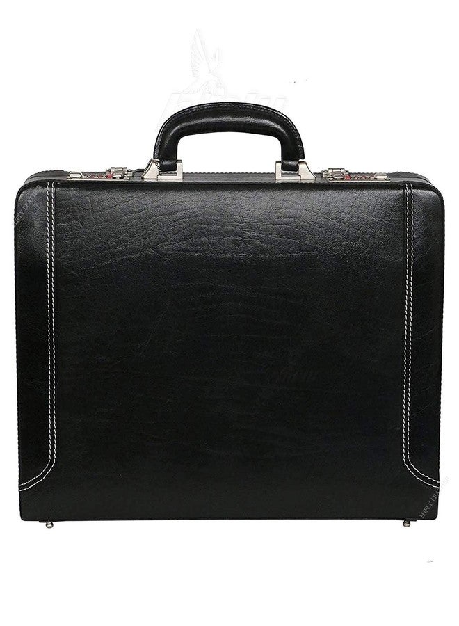 Hifly Leather Briefcase for Men - Unisex - Round Corner Strap Over- Hard Briefcase - Office Bag - Leather Accessories - 3 Digit Combo Lock - Leather Suitcase - 15.6" Laptop Briefcase - Luggage - Black - Image 1