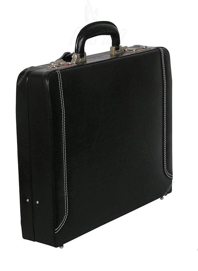 Hifly Leather Briefcase for Men - Unisex - Round Corner Strap Over- Hard Briefcase - Office Bag - Leather Accessories - 3 Digit Combo Lock - Leather Suitcase - 15.6" Laptop Briefcase - Luggage - Black - Image 3