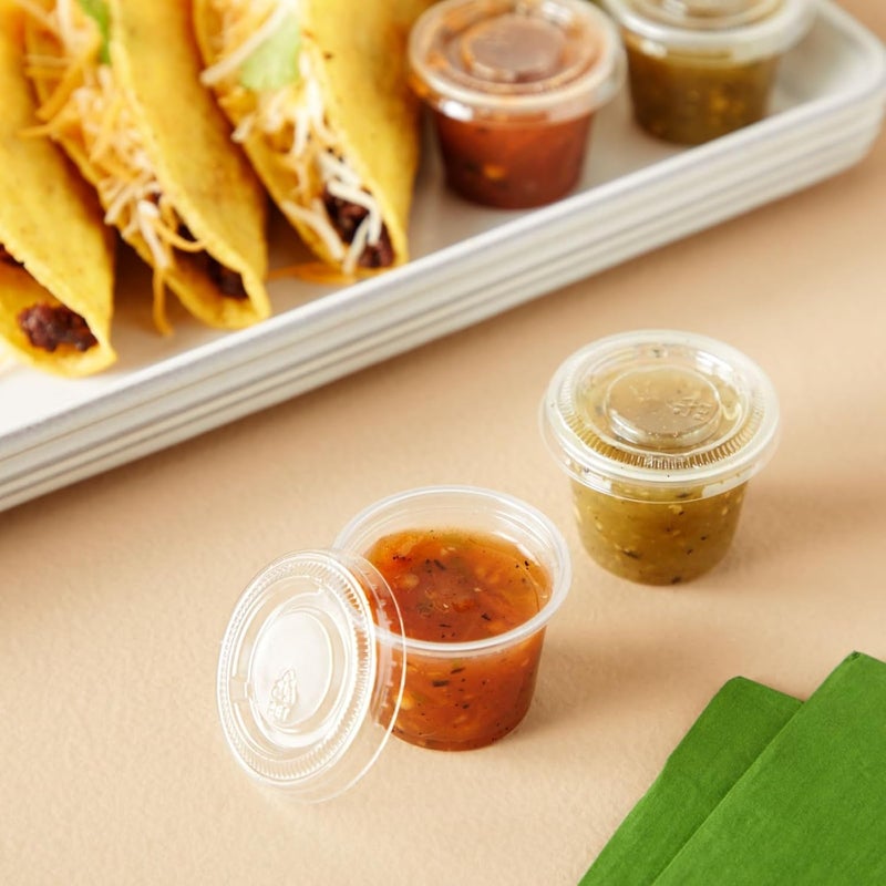 Juvale Disposable 1 Oz Portion Cups with Lids for Parties and Events In Bulk Small Containers for Sample Tasting Party Shots Condiments Sauces Communion  Clear  500Pack - Image 3